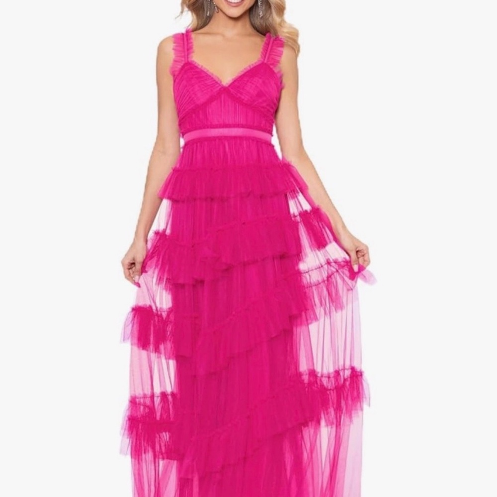 Betsy & Adam Ruffled Pink Gown